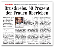Download: Brustkrebs 80 Prozent der Frauen überleben; Hamburger Abendblatt, 29.01.2008