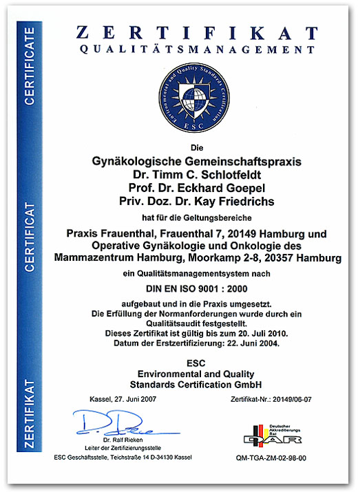 DIN EN ISO 9001:2000 Zertifikat